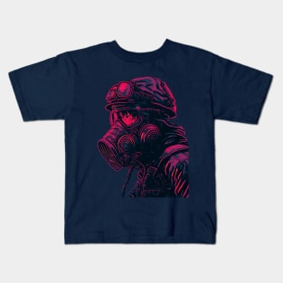 Lone Soldier with gas mask at night. Kids T-Shirt